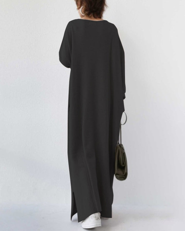 Eveluna - Stylish Long-Sleeve V-Neck Dress