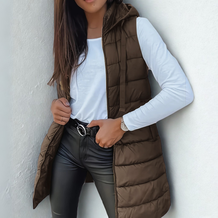 Raine London - Casual Sleeveless Hood Long Puffer Vest