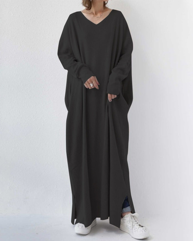 Eveluna - Stylish Long-Sleeve V-Neck Dress