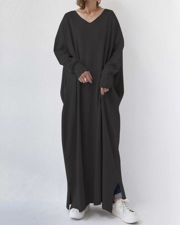 Eveluna - Stylish Long-Sleeve V-Neck Dress