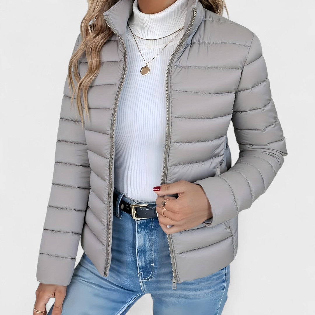 Philara – Elegant Long Jacket with High Collar