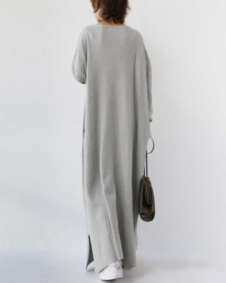 Eveluna - Stylish Long-Sleeve V-Neck Dress
