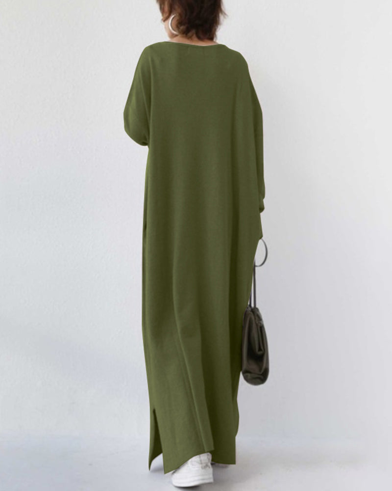 Eveluna - Stylish Long-Sleeve V-Neck Dress
