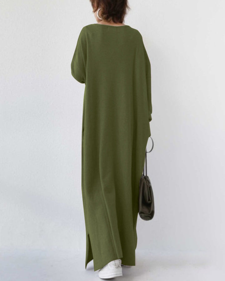Eveluna - Stylish Long-Sleeve V-Neck Dress