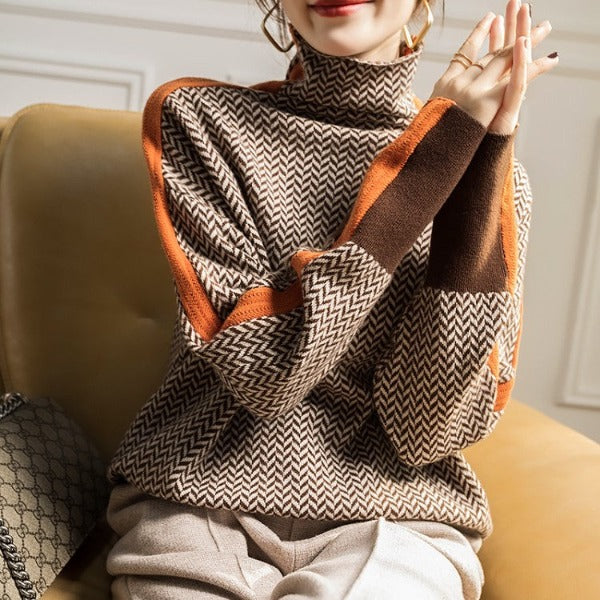 Liora | High-Neck Sweater with Contrasting Stripes