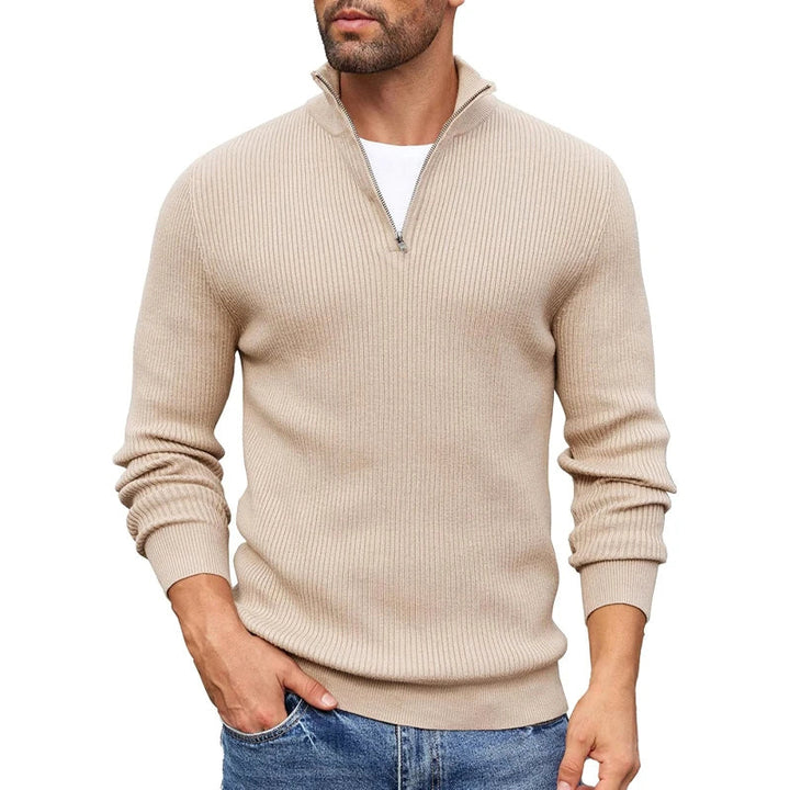 Langdon & Hyde | Ribbed Knit Zip-Up Collar Sweater for Men