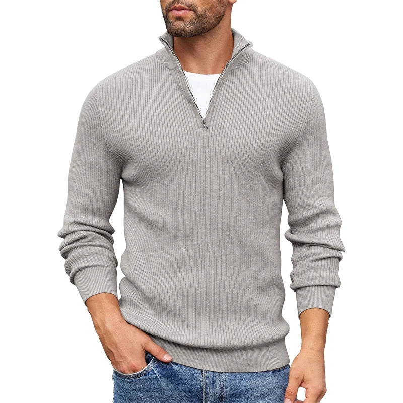 Langdon & Hyde | Ribbed Knit Zip-Up Collar Sweater for Men