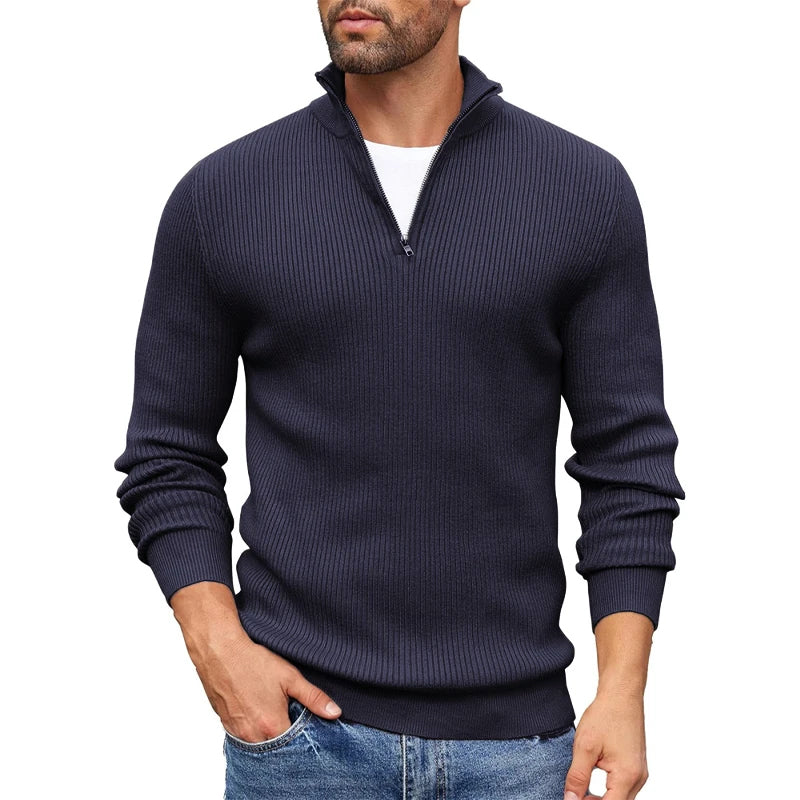 Langdon & Hyde | Ribbed Knit Zip-Up Collar Sweater for Men