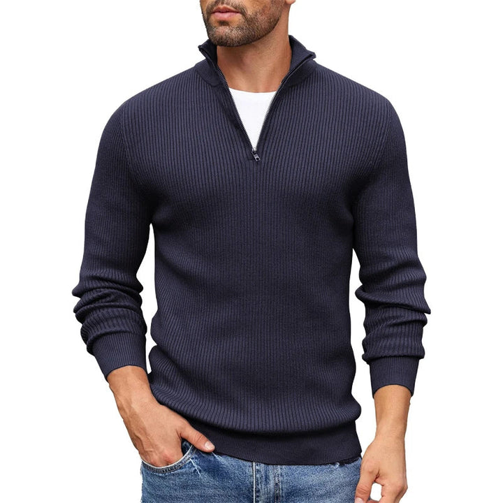 Langdon & Hyde | Ribbed Knit Zip-Up Collar Sweater for Men