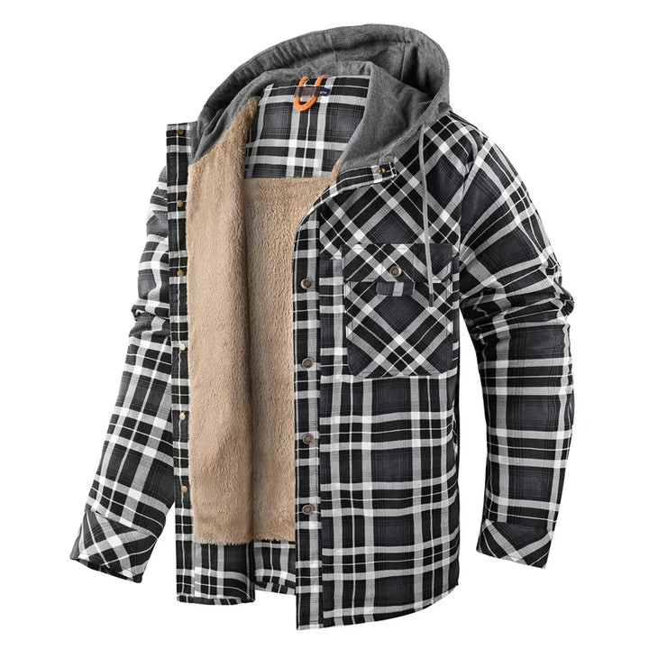 Kingswell™ | Checked Fleece-Lined Hooded Shirt Jacket for Men