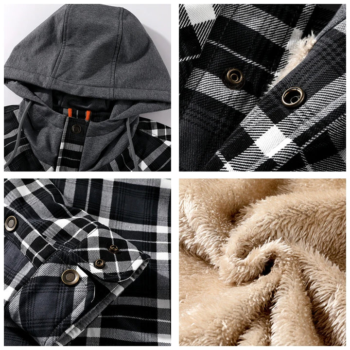 Kingswell™ | Checked Fleece-Lined Hooded Shirt Jacket for Men