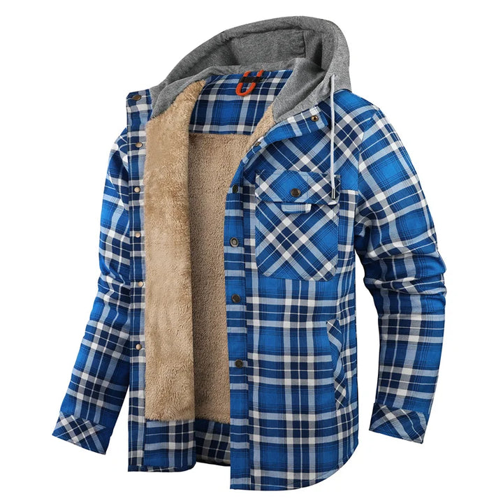Kingswell™ | Checked Fleece-Lined Hooded Shirt Jacket for Men