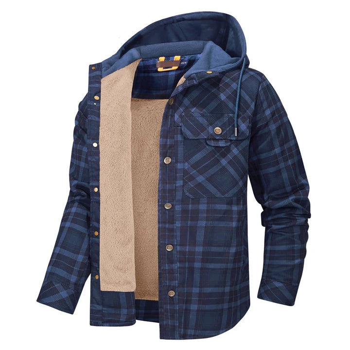 Kingswell™ | Checked Fleece-Lined Hooded Shirt Jacket for Men