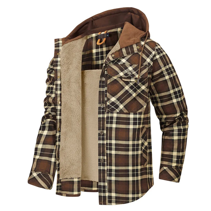 Kingswell™ | Checked Fleece-Lined Hooded Shirt Jacket for Men