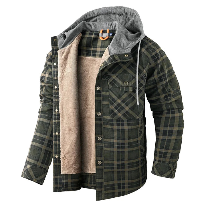 Kingswell™ | Checked Fleece-Lined Hooded Shirt Jacket for Men
