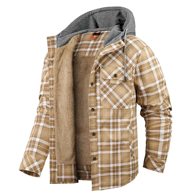 Kingswell™ | Checked Fleece-Lined Hooded Shirt Jacket for Men