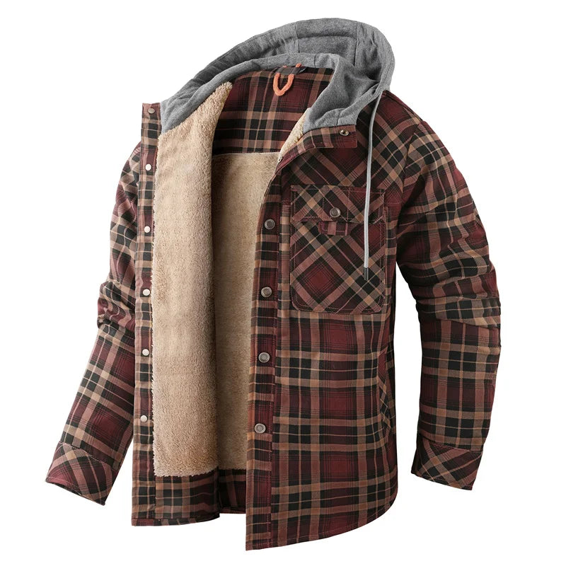 Kingswell™ | Checked Fleece-Lined Hooded Shirt Jacket for Men