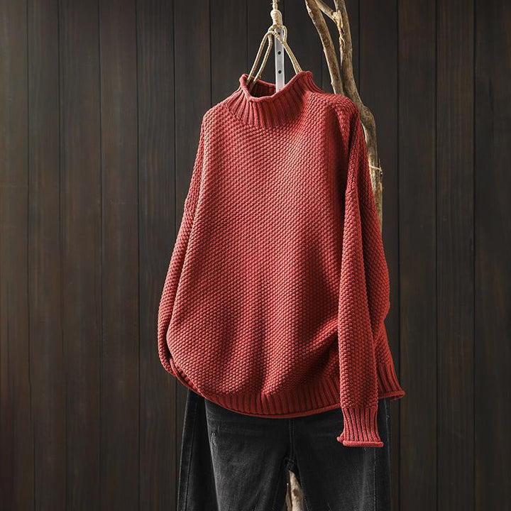 Vespera | Women’s High-Neck Relaxed Fit Sweater with Textured Knit