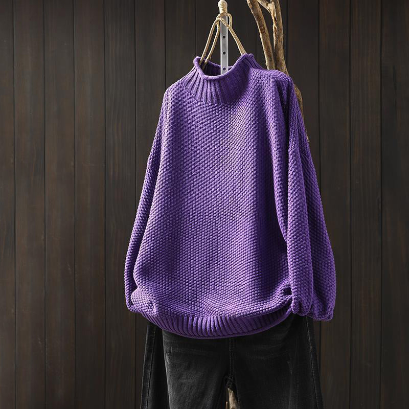 Vespera | Women’s High-Neck Relaxed Fit Sweater with Textured Knit