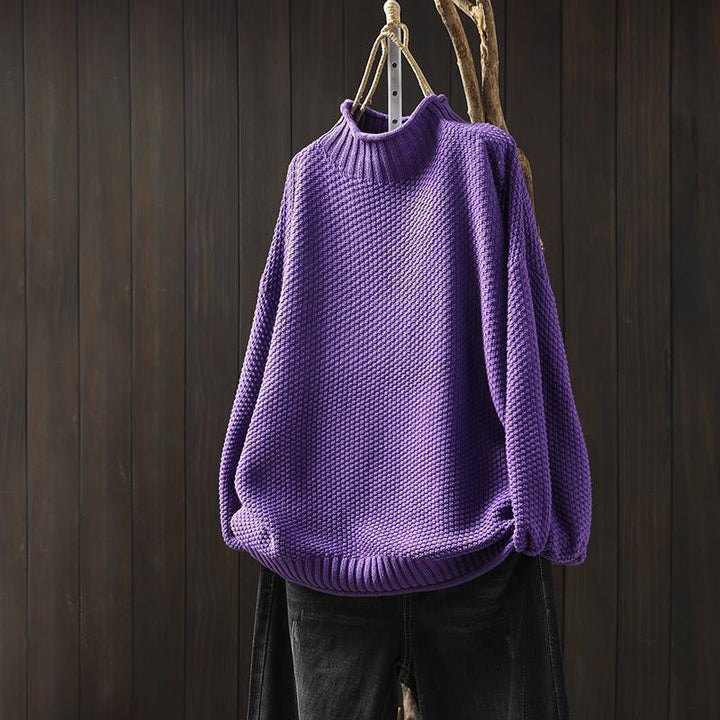 Vespera | Women’s High-Neck Relaxed Fit Sweater with Textured Knit