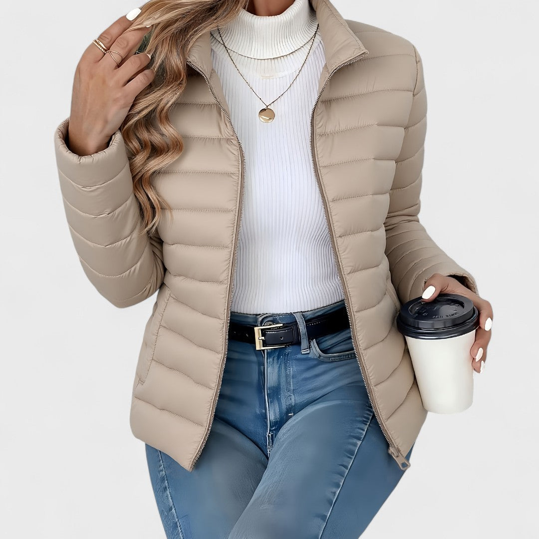 Philara – Elegant Long Jacket with High Collar