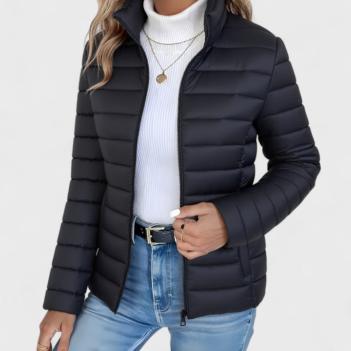 Philara – Elegant Long Jacket with High Collar