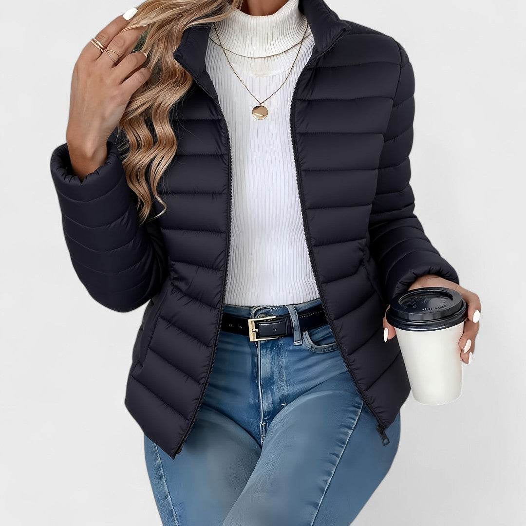 Philara – Elegant Long Jacket with High Collar